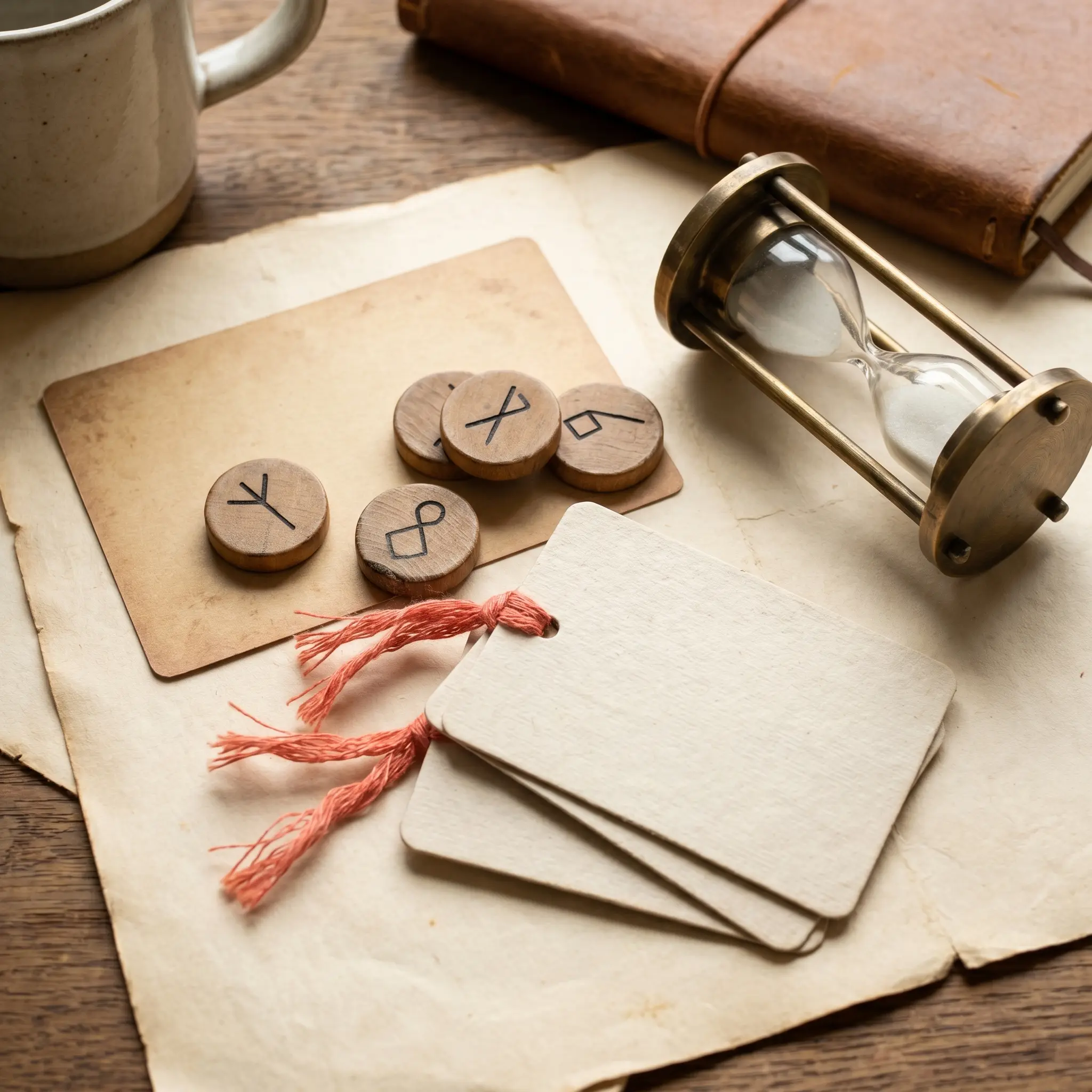 Small rest tokens and blank interval cards on a desk